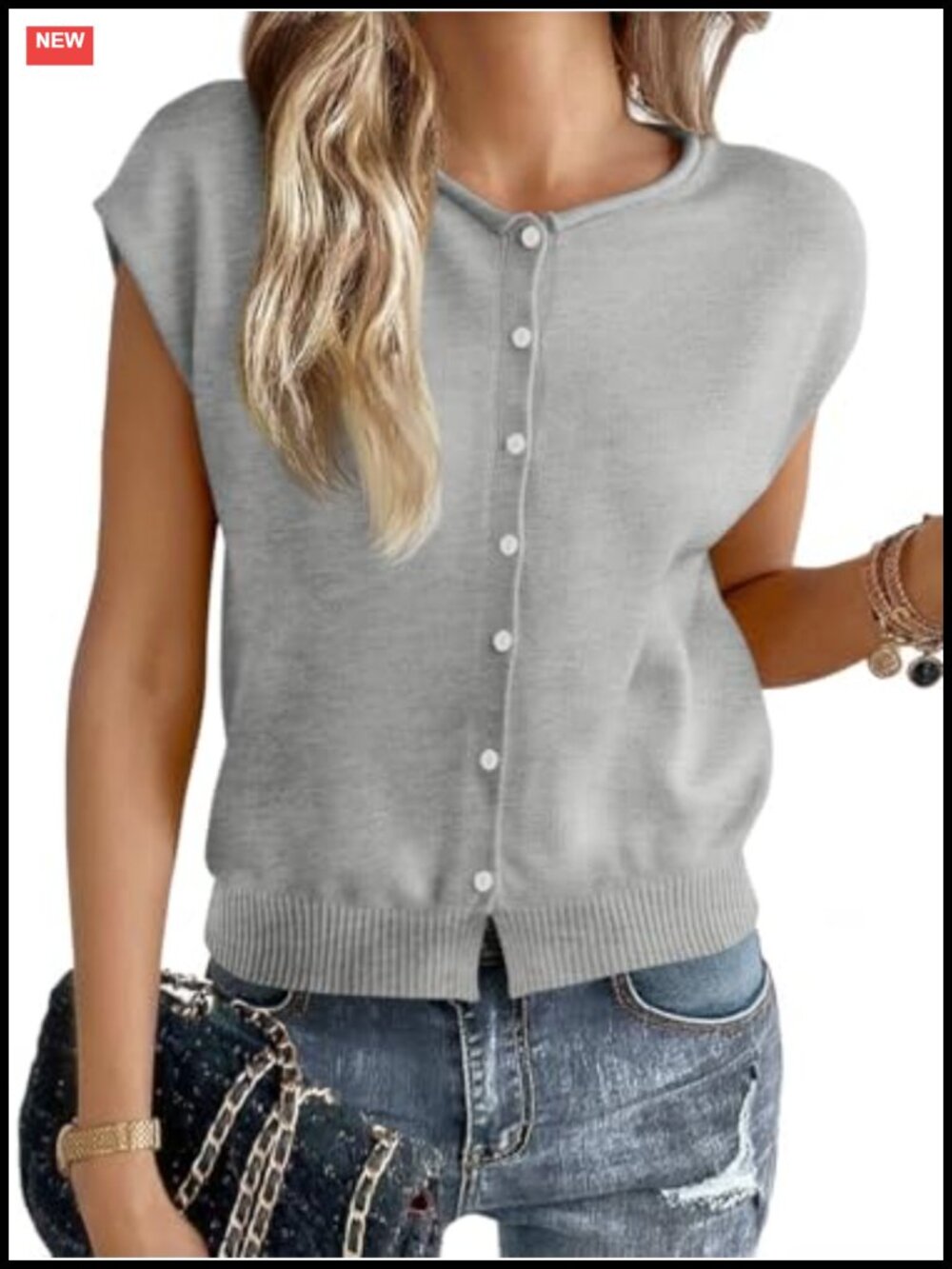 Women's Cap Sleeve Knit Sweater Vest Cardigan - Trendy Button Down